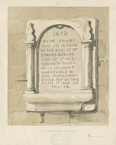 Seighford Church - Kivitaulu Edward Bowyerille: seepiapiirustus, nd [?1838] (piirustus) tekijältä Thomas Peploe Wood