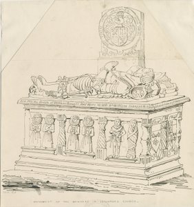Seighford Church - William ja Mercy Bowyerin hauta: kynä- ja mustepiirustus tekijältä Thomas Peploe Wood