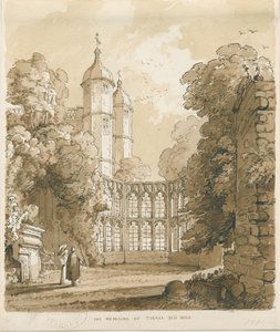 Tixall Hall: kynä- ja pesupiirustus, 1838 tekijältä Thomas Peploe Wood