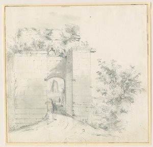 Tutbury Castle - Sisäänkäynti: lyijykynäpiirros, nd [?1800-luvulla] (piirustus) tekijältä Thomas Peploe Wood