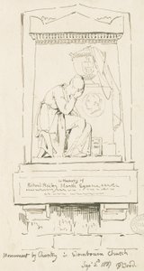 Wombournen kirkko - Muistomerkki Richard Bailey Marshille: kynä- ja seepiapiirustus, 2. syyskuuta 1837 (piirustus) tekijältä Thomas Peploe Wood