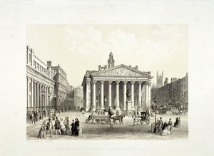 Royal Exchange ja Bank of England vasemmalla, Lontoo, 1851