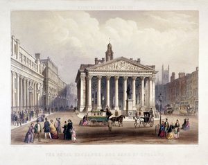 Royal Exchange ja Bank of England vasemmalla, Lontoo, 1851