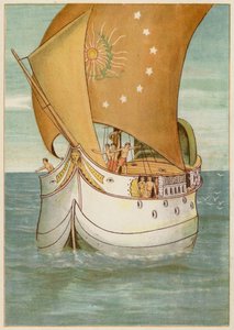 Perseus ja hänen morsiamensa purjehtimassa Seriphosiin (värilitho)