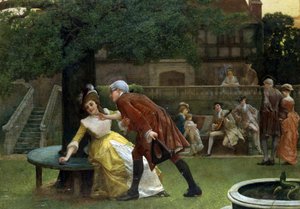 Sekaannuksen loppu. Nainen kieltäytyy miehen lähentelystä. 1890. Thomas Reynolds Lamontin (1826-1898) maalaus. Yksityiskokoelma. tekijältä Thomas Reynolds Lamont