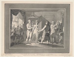 Kapteeni Bowling esiteltiin Narcissalle 12. toukokuuta 1800, 12. toukokuuta 1800. Tekijät: Thomas Rowlandson, Joseph Constantine Stadler.