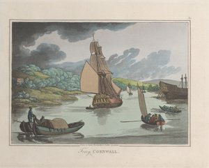 Fowey, Cornwall, julkaisusta Sketches from Nature, 1822., 1822. Tekijät: Thomas Rowlandson, Joseph Constantine Stadler.