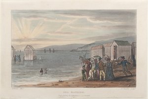 Sea Bathing, teoksesta Poetical Sketches of Scarborough, 1813., 1813. Tekijät: Thomas Rowlandson, Joseph Constantine Stadler, J. Bluck.