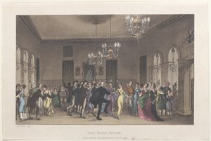 The Ball Room, teoksesta Poetical Sketches of Scarborough, 1813., 1813. Tekijät: Thomas Rowlandson, Joseph Constantine Stadler, J. Bluck.