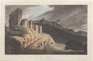 The Castle, teoksesta Poetical Sketches of Scarborough, 1813., 1813. Tekijät: Thomas Rowlandson, Joseph Constantine Stadler, J. Bluck.