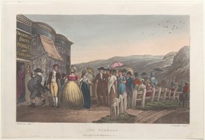 The Terrace, teoksesta Poetical Sketches of Scarborough, 1813., 1813. Tekijät: Thomas Rowlandson, Joseph Constantine Stadler, J. Bluck.