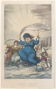 Widow Ducker & Her Nymphs, teoksesta Poetical Sketches of Scarborough, 1813., 1813. Tekijät: Thomas Rowlandson, Joseph Constantine Stadler, J. Bluck.