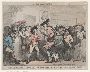 ”Box Lobby Hero”, ”The Branded Bully” tai ”The Ass Stripp’d of the Lion’s Skin”. tekijältä Thomas Rowlandson