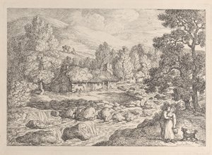 Vesiputous Cornwallissa, teoksesta ”Views in Cornwall” tekijältä Thomas Rowlandson