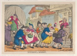 Tuhoisa katastrofi eli neiti Fubby Fatarminin peruukki syttyi tuleen, 12. syyskuuta ..., 12. syyskuuta 1813. tekijältä Thomas Rowlandson