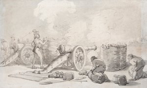 Ranskalainen tykistöosasto toiminnassa (akvarelli) tekijältä Thomas Rowlandson
