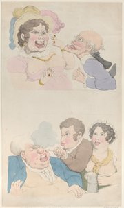 Naisen houkuttelema mies ja tupakoiva asiakas, 1800 ., 1800 . tekijältä Thomas Rowlandson