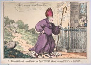 Pyhiinvaellus Surrysta Gloucester Placeen tai piispaan Extacyssa, 27. helmikuuta 1809. tekijältä Thomas Rowlandson