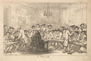 A Print Sale - A Night Huutokauppa, 1788. tekijältä Thomas Rowlandson