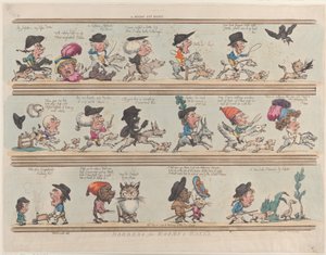 Pygmy-kissan metsästys, huoneiden ja käytävien rajat, levy 9, 20. kesäkuuta 1799, 20. kesäkuuta 1799. tekijältä Thomas Rowlandson