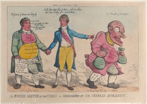 A Rough Sketch of the Times, jonka Sir Francis Burdett on hylännyt, ..., [9. toukokuuta 1810], julkaistu uudelleen 1819. tekijältä Thomas Rowlandson