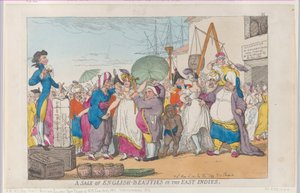 Englantilaisten kaunottareiden myynti Itä-Intiassa, [10. toukokuuta 1811], uusintapainos, [10. toukokuuta 1811], uusintapainos. tekijältä Thomas Rowlandson