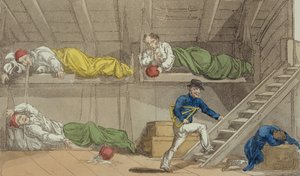 Kohtaus kanavalla, The Grand Master, vai Adventures of Qui Hi? Hindostanissa. Hudibras-runo kahdeksassa laulussa, Quiz, William Combe (1741-1823), julkaisija Thomas Tegg, Lontoo, 1815 (aqua tekijältä Thomas Rowlandson