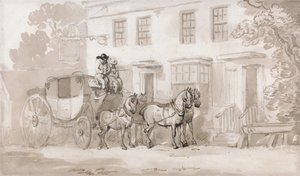 Postivaunut majatalon sisäänkäynnin edessä tekijältä Thomas Rowlandson