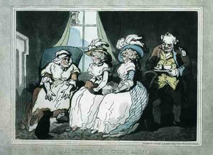 "Vierailu tädin luona", akvatintti, Francis Jukes (1747-1812), julkaisija E. Jackson. tekijältä Thomas Rowlandson