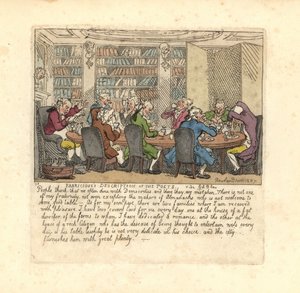Ryhmä kirjailijoita syömässä rikkaan kansalaisen talossa. tekijältä Thomas Rowlandson