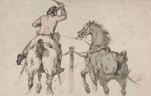 Englantilainen Postilion, n. 1785 (grafiitti, kynä, muste ja w/c paperilla) tekijältä Thomas Rowlandson