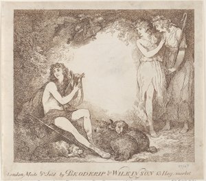 Apollo, Lyra ja Daphne Kauppakortti, joka kuvaa Marian, oopperaa, 1797-99, 1797-99. tekijältä Thomas Rowlandson