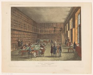 Lontoon kuninkaallisen instituutin kirjasto Royal Institution, Albemarle Street (otsikko esineessä) tekijältä Thomas Rowlandson
