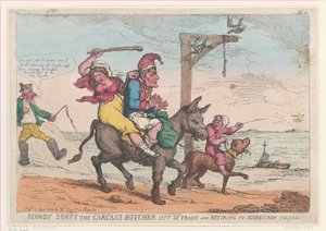 Bloody Boney, teurastaja jätti kaupat ja vetäytyi Scarecrow Islandille..., 12. huhtikuuta 1814. tekijältä Thomas Rowlandson
