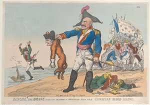 Blucher the Brave purkaa luopumishuudon Corsican Blood Hounista..., 9. huhtikuuta 1814. tekijältä Thomas Rowlandson