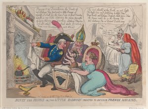 Boney The Second eli pieni paviaani, joka luotiin syömään ranskalaisia apinoita, 9. huhtikuuta..., 9. huhtikuuta 1811. tekijältä Thomas Rowlandson