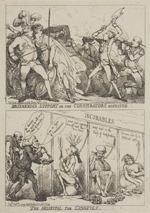 Britannian tuki vai salaliittolaisten tappio – Mielisairaala tekijältä Thomas Rowlandson