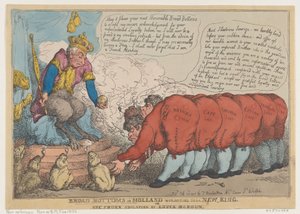 Hollannin leveät pohjat palvomassa uutta kuningastaan, 23. heinäkuuta 1806, 23. heinäkuuta 1806. tekijältä Thomas Rowlandson