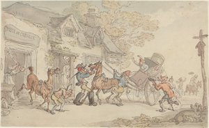 Hevosten vaihto postitalossa Ranskassa tekijältä Thomas Rowlandson