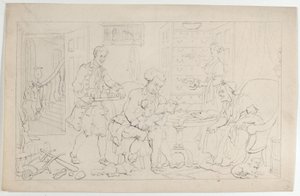 Lapsuus: Ensimmäinen opettaja, julkaisusta The Dance of Life, 1.9.1817., 1.9.1817. tekijältä Thomas Rowlandson