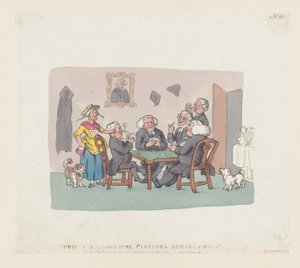 Jouluakatemikot leikkimässä kumia whistissä, 1. huhtikuuta 1803, 1. huhtikuuta 1803. tekijältä Thomas Rowlandson