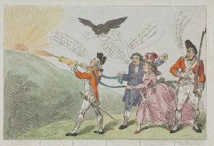 Eversti Topham yrittää poikansa avulla tukahduttaa Holmanin nerokkuuden tekijältä Thomas Rowlandson