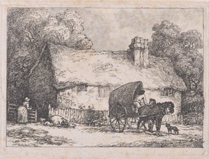 Mökki, jossa on kärry ja sikoja tekijältä Thomas Rowlandson