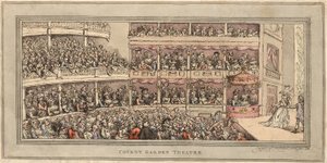 Covent Garden Theatre, pub. Henry Brookes, 1786 (käsin väritetty etsaus) tekijältä Thomas Rowlandson