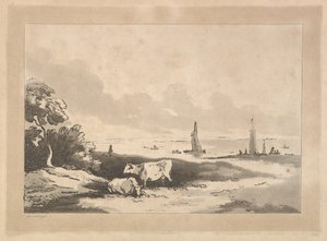 Lehmät ja merimaisema, 1783-89. tekijältä Thomas Rowlandson