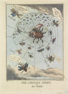 Korsikan hämähäkki verkossa, 1808 Korsikan hämähäkki verkossaan! (otsikko esineessä) tekijältä Thomas Rowlandson