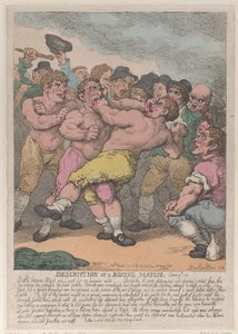 Kuvaus Wardin ja Quirkin välisestä nyrkkeilyottelusta 100 Guineaa vastaan, Marc..., 1. maaliskuuta 1812. tekijältä Thomas Rowlandson