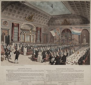Illallinen Hollannin vapautumisen kunniaksi Ranskasta, City of London Tavern, Bishopsgate, 1814 (akvatinta) tekijältä Thomas Rowlandson