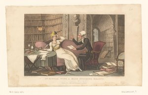 Tohtori Syntax ja nainen kirjastossa tekijältä Thomas Rowlandson