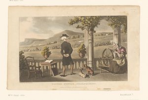 Tohtori Syntax tuijottaa maisemassa kulkevaa kulkuetta tekijältä Thomas Rowlandson